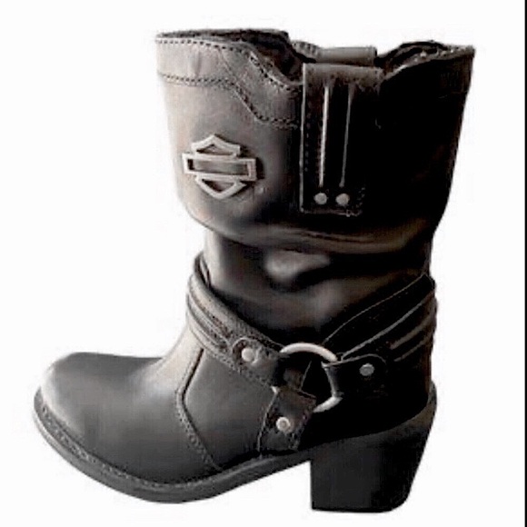 Harley Davidson Motorcycle Moto Boots Black Leather Block Heel Size 9.5